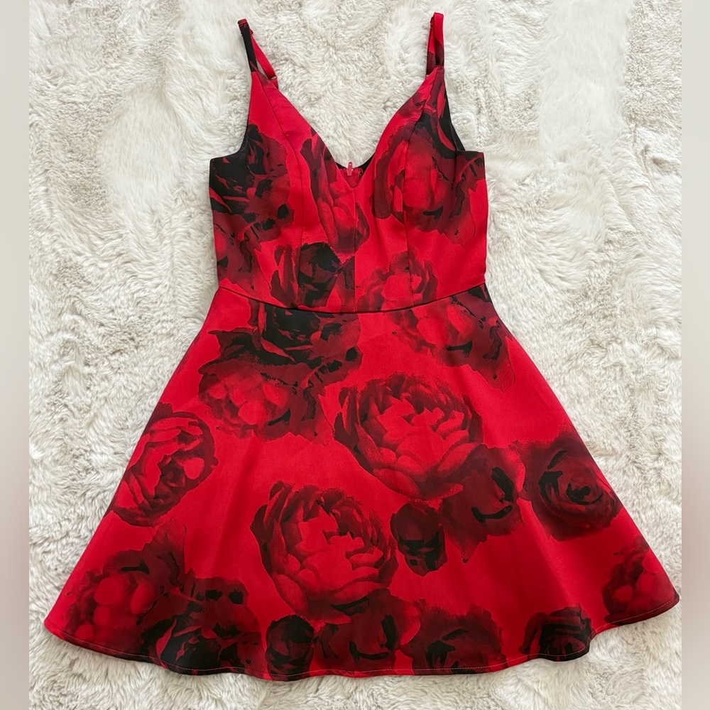 Black & Red Floral Mini Dress | Classy Party / Cocktail Dress